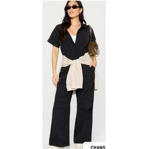 Fabletics Black Utility Jumpsuit with Wide-Leg Design 2XL